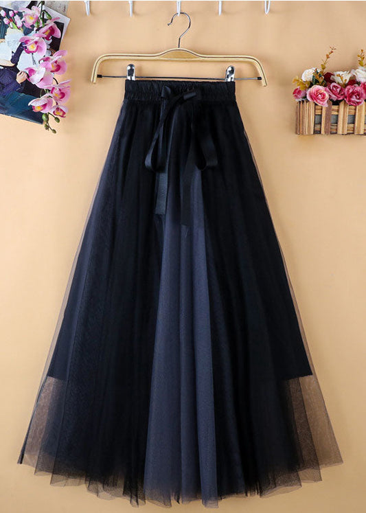 Unique Black Blue High Waist Patchwork Bow Tulle Skirt Summer