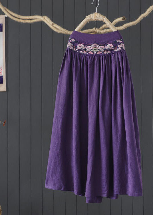 Orange Cinched Embroideried Linen Skirt Spring