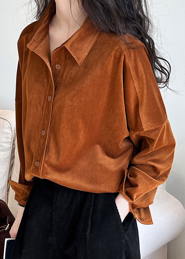 Caramel Peter Pan Collar Corduroy Shirt Fall