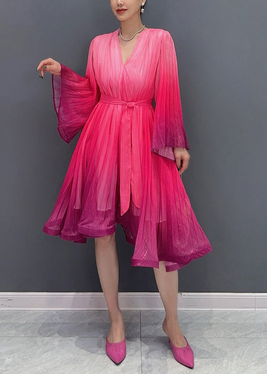 Red V Neck Layered Long Dresses Fall