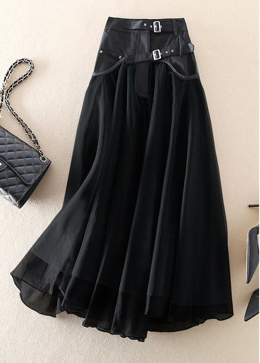 French Black Patchwork Tulle Skirts Spring