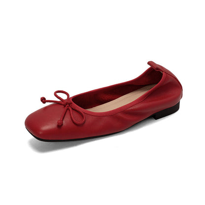 Bowknot Retro Leather Summer Flats Shoes