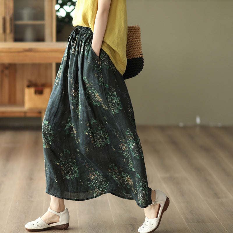 Heavy Industry Printed Literary Fine Ramie Skirt