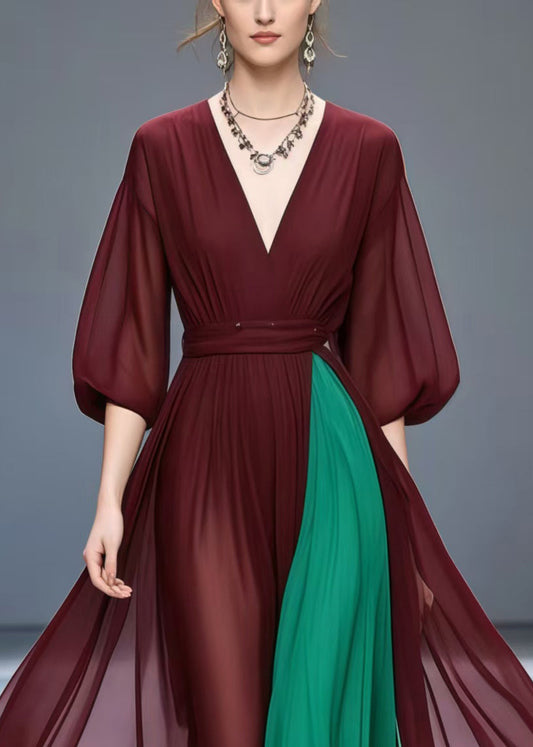 Mulberry Exra Large Hem Patchwork Chiffon Dress Summer