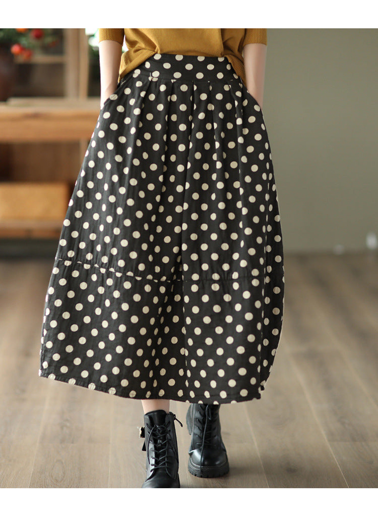Printed Cotton and Linen Slim Elastic Waist A-line Skirt
