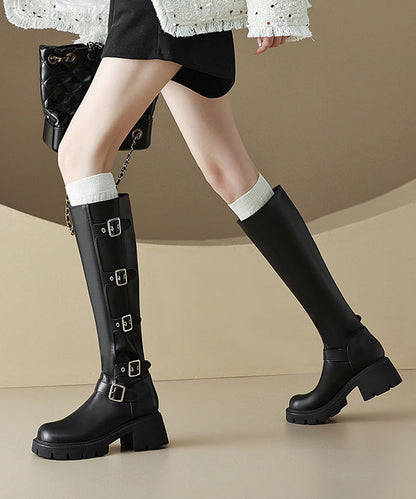 Khaki Boots Platform Faux Leather Splicing Belt Buckle