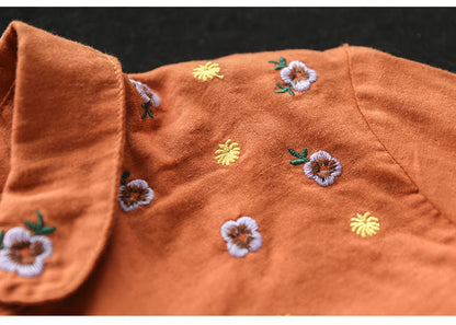 Art Double Layer Cotton Long Sleeve Embroidery Shirt