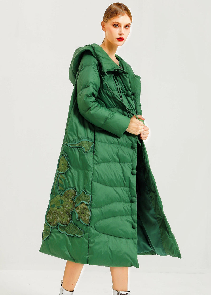 Loose Orange Hooded Button Patchwork Duck Down Down Long Coats Winter
