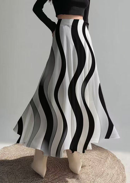 Fine Black Wave Striped Draping Chiffon Skirt Summer