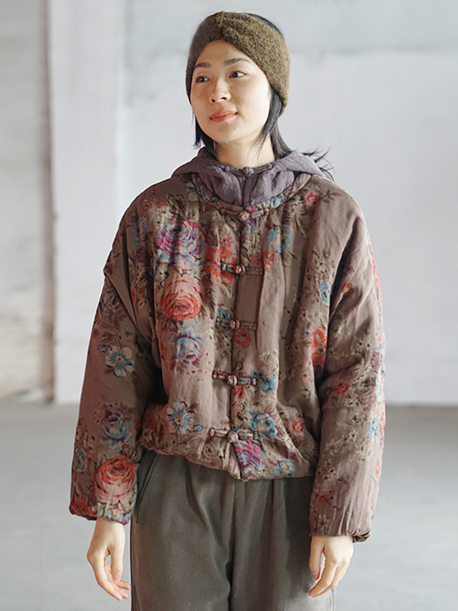 Print Two-piece Hooded Thick Padded Coat