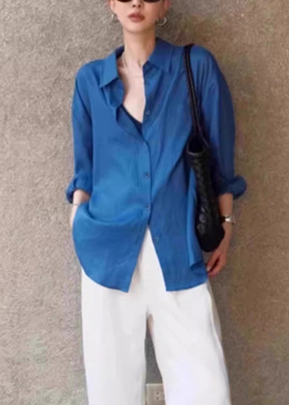Blue Peter Pan Collar Button Cotton Shirt Fall