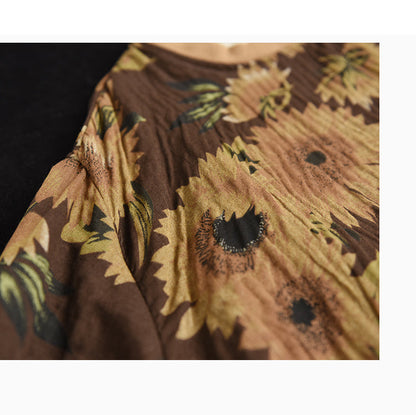 Large Size Slim Round Neck Printed Retro Loose Sweater