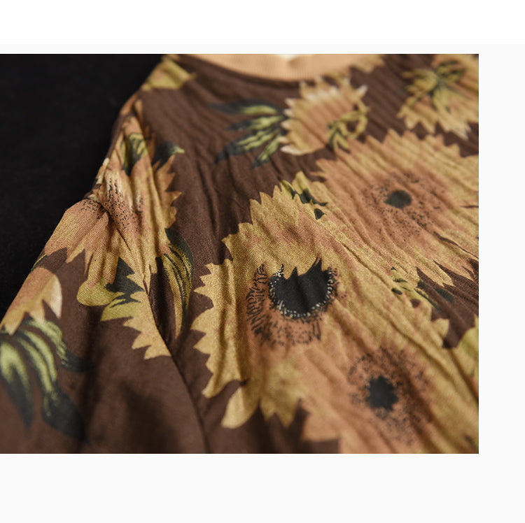 Large Size Slim Round Neck Printed Retro Loose Sweater