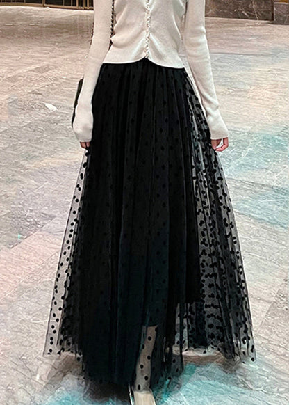 Black Print Tulle Skirt High Waist Summer