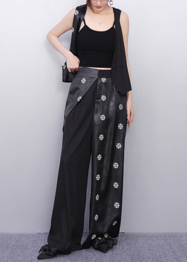 Minimalist Noir Asymmetry Vest and Wide-leg Pants Bloom