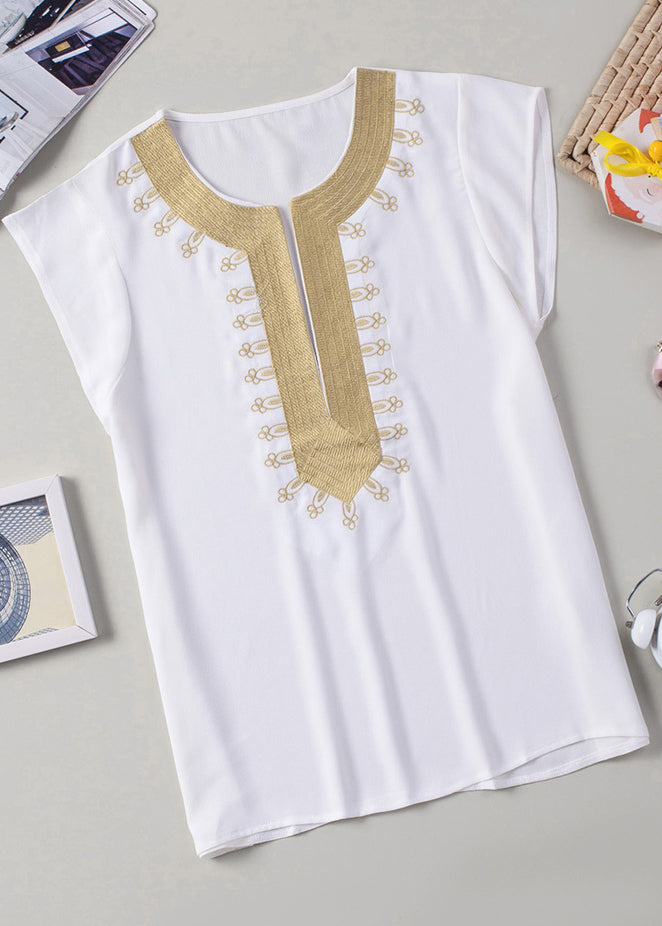 White Print Tops Short Sleeve