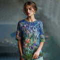 Women's Oil Painting Floral Contrast Color Sequined T-shirt elevenforest