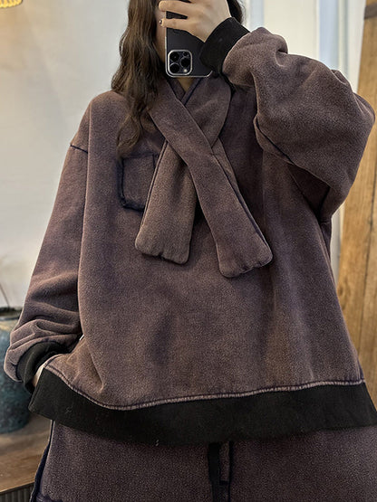 Winter Cotton Thickened Stitching Fleece Sweatshirt