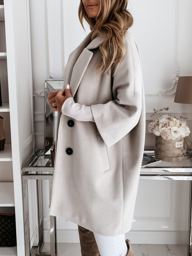 Coats 3/4 Sleeve Button Lapel Pocket Woolen Coats