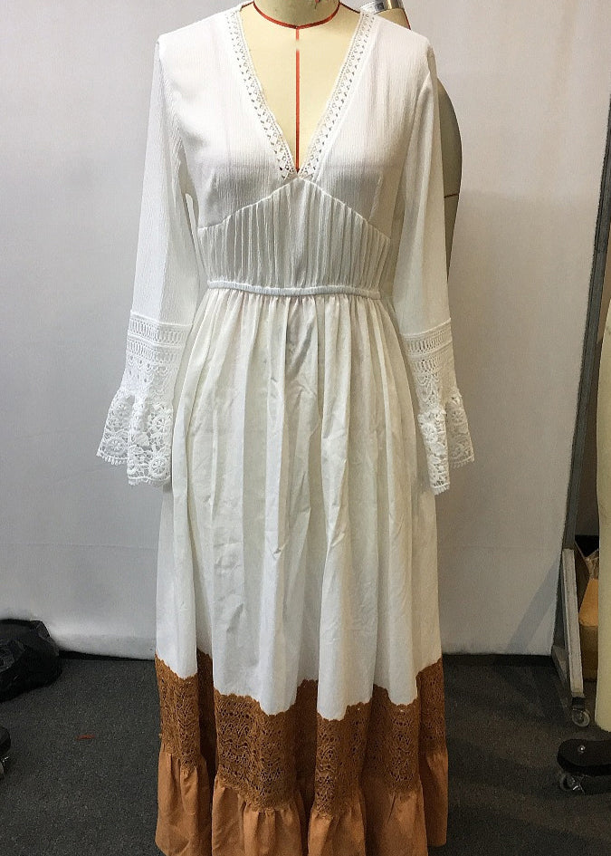 Beige Hollow Out Tunic Maxi Dress Summer