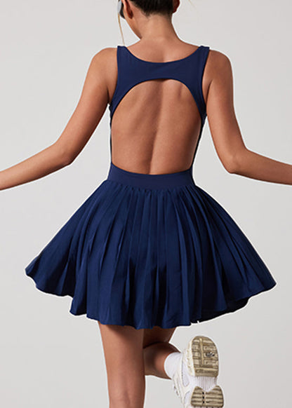 Navy Backless Yoga Tennis Pleated Dress