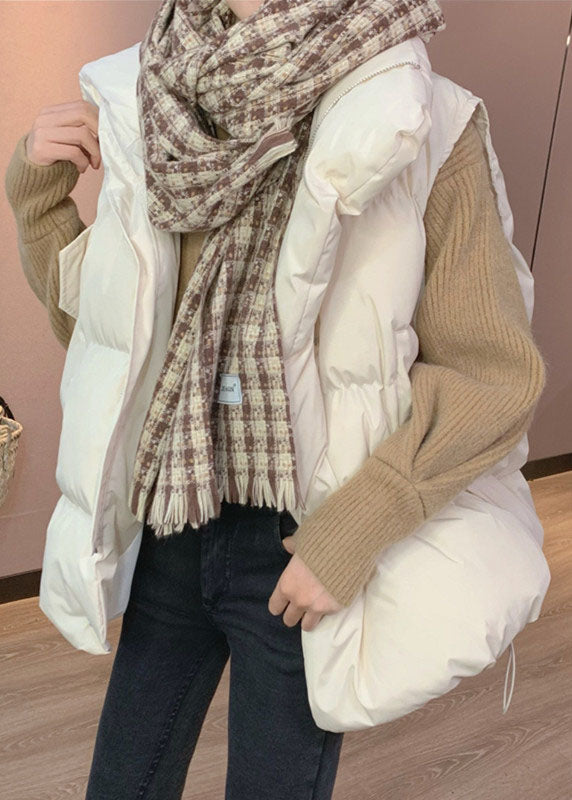 White Loose Stand Collar Pockets Winter Puffer Vest