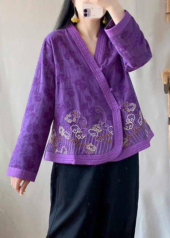 Handmade Purple Embroidered Tops Long Sleeve