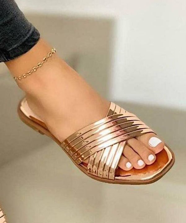 Rose Gold Splicing Faux Leather Slide Sandals