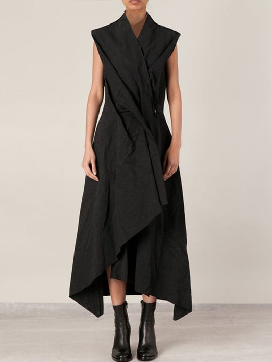 V Neck Plain Sleeveless Irregular Hem Maxi Dress