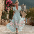 Women's Vintage Bohemian Floral Embroidery Casual Short Sleeve Dress elevenforest
