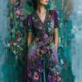 Vintage Floral Embroidered Gradient Linen Maxi Dress elevenforest