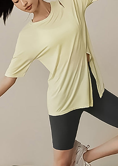 Yellow Side Open Short Sleeve Yoga Tank Tops