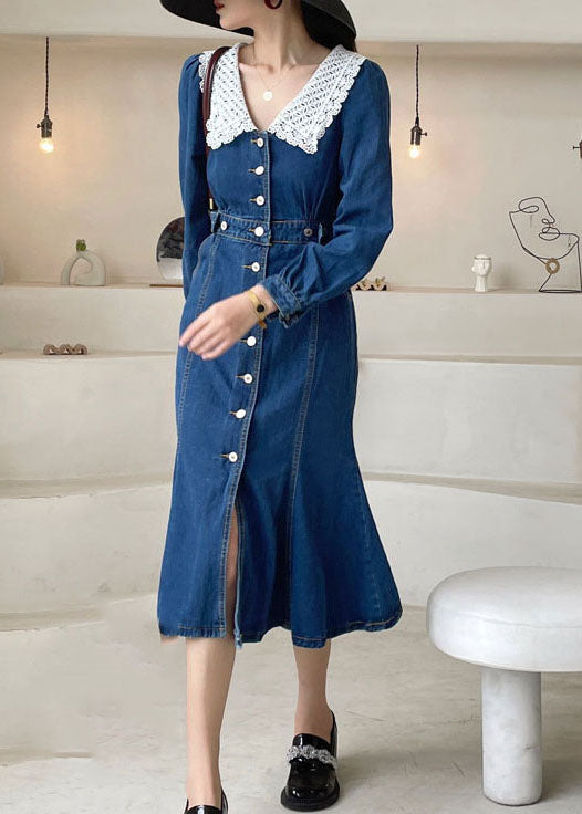 Dark Blue Slim Fit Button Denim Dress