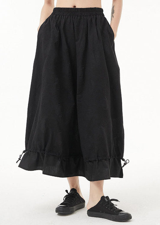 Black Elastic Waist Patchwork Skirt Spring