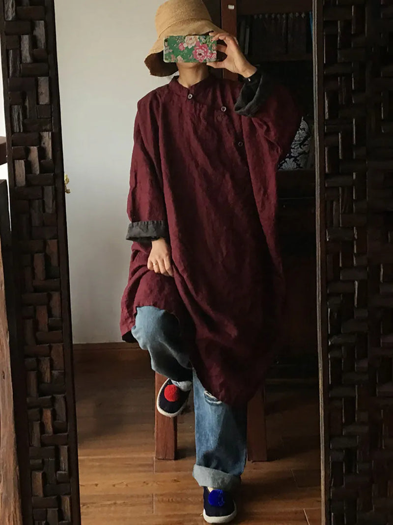 100%linen Embroidery Button Dress