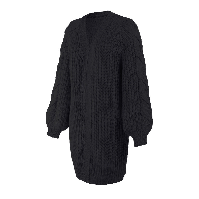 Lantern Sleeve Twist Cable Sweater Cardigan