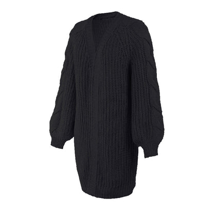Lantern Sleeve Twist Cable Sweater Cardigan