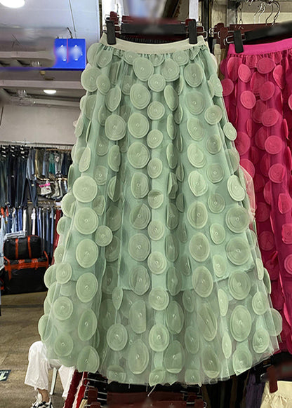 Loose Green Elastic Waist Tulle a Line Skirts Spring