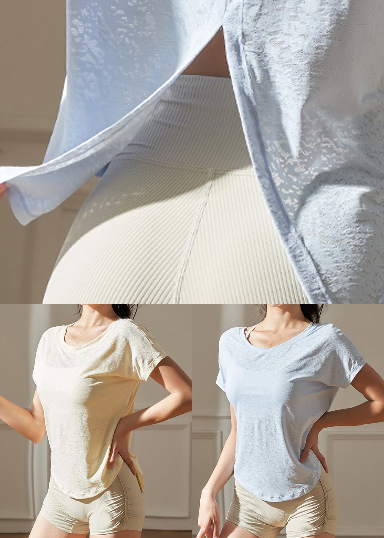 Light Blue O-neck Short Sleeve Yoga Top