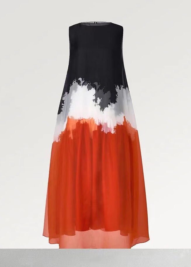 Red Oversized Tie Dye Chiffon a Line Dress Sleeveless