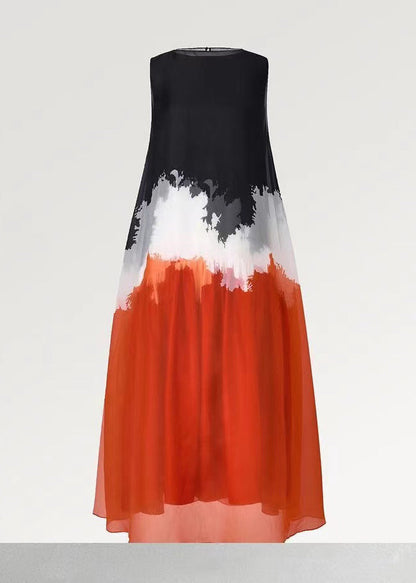 Red Oversized Tie Dye Chiffon a Line Dress Sleeveless