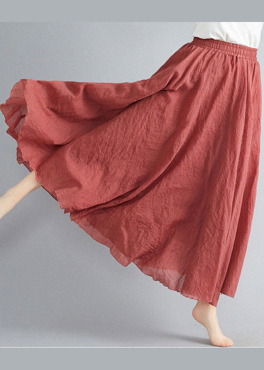 Style Rust Elastic Waist Exra Large Hem Cotton Linen a Line Skirts Summer
