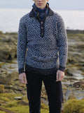 Vintage Floral Pattern Men's Half Button Sweater artswardrobe