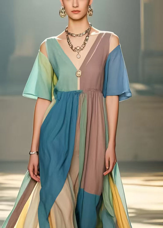 Multicolour Cold Shoulder Exra Large Hem Beach Dress Summer