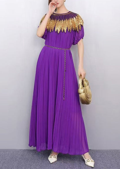 Purple Sequins Chiffon Tunic Party Dress Summer