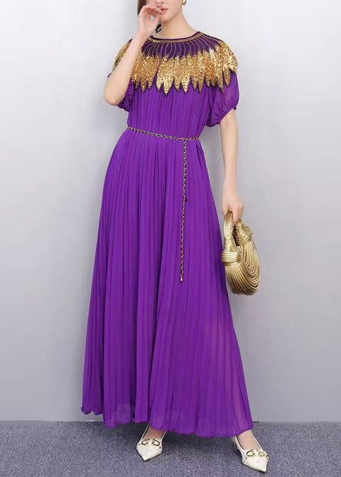 Purple Sequins Chiffon Tunic Party Dress Summer