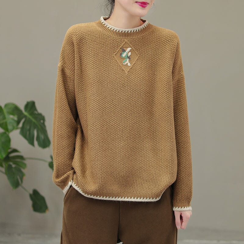 Winter Embroidery Knitted Patchwork Sweater