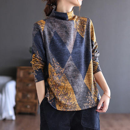 Autumn Winter Retro Patchwork Brushed Sweater