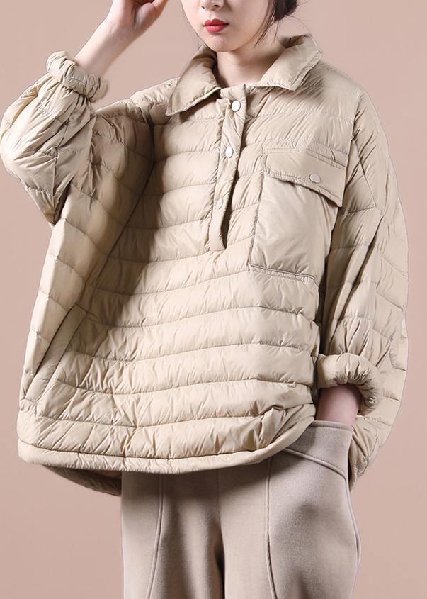 Fine Khaki Down Coat Snow Jackets Lapel Pockets Winter Outwear