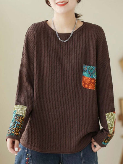 Autumn Artsy Knitted Patchwork Loose Sweater